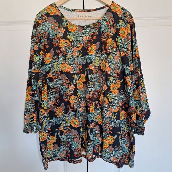 NWOT Rebecca Malone 100% Cotton Floral Long Sleeve Tee Top Size 2X/3X Fall Color - Picture 5 of 8